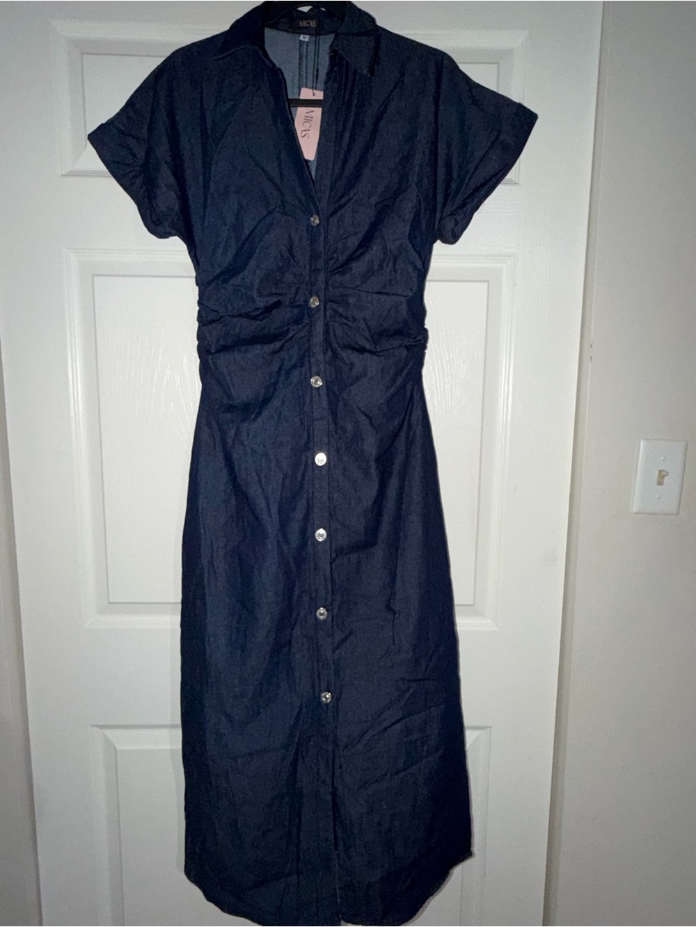 MICAS Classic Button-Front Dark Blue Denim Midi Dress with Zipper on side: SizeM - Picture 5 of 8